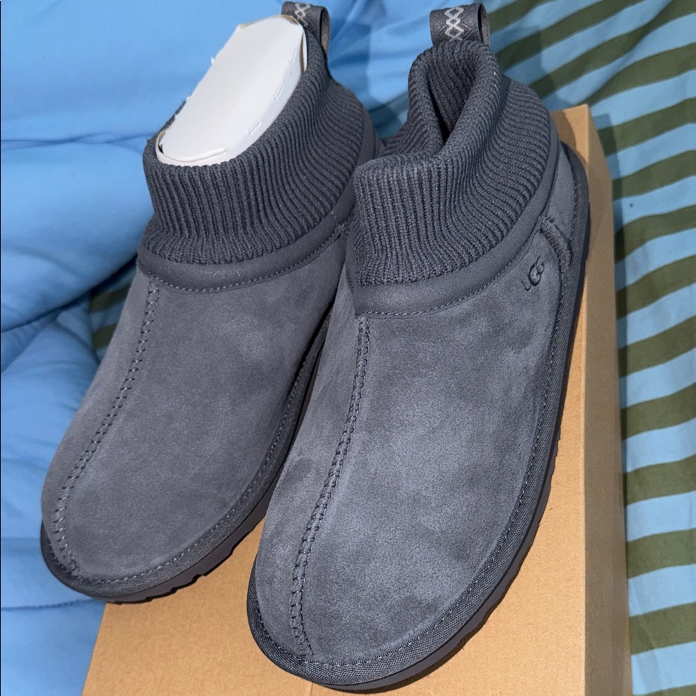 UGG KIDS Grey Suede Knit-Cuff Slip-On Shoes